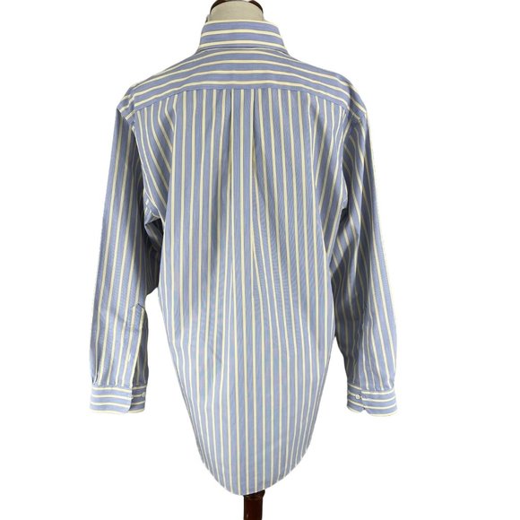 Brooks Brothers 346 Blue Yellow Striped Button Down Cotton Shirt 15½-2/3 - Picture 4 of 8
